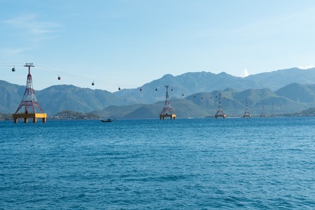 Large cable car way over the sea in Nha Trang, Vinpearl, Vietnamのeditorial素材