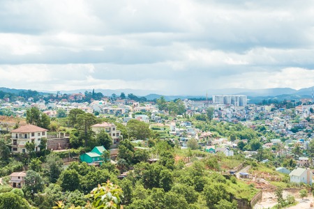 View of Dalat City, Vietnam with blue sky and clouds on a sunny dayの写真素材