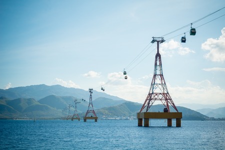Large cable car way over the sea in Nha Trang, Vinpearl, Vietnamのeditorial素材