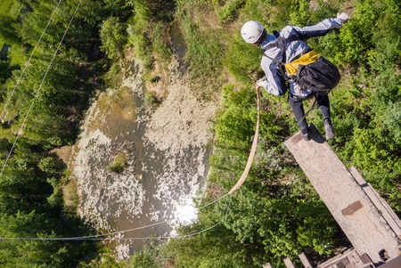 MOSCOW, RUSSIA - June 3, 2007 - Athlete performing a jump. Group of rope jumpers organize such events for people seeking to bring a dose of adrenaline in their lifeのeditorial素材