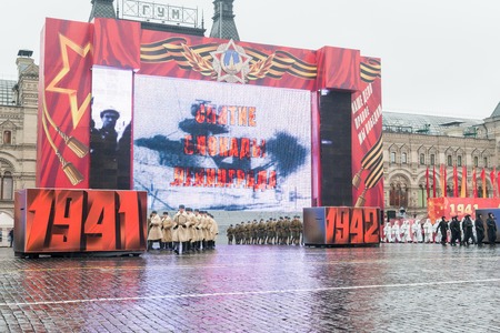 MOSCOW, RUSSIA - November 7, 2014 - Parade on Red Square in Moscow commemorating similar event that took place in 1941 at the beginning of WWIIのeditorial素材
