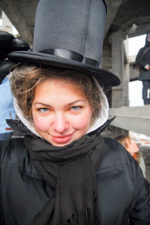 ZHELEZNODOROZHNIY, RUSSIA - March 9, 2008 - Rope jumping event held at the abandoned building construction site. Sports enthusiast groups organize such events for adrenaline lovers from all over Moscow districtのeditorial素材