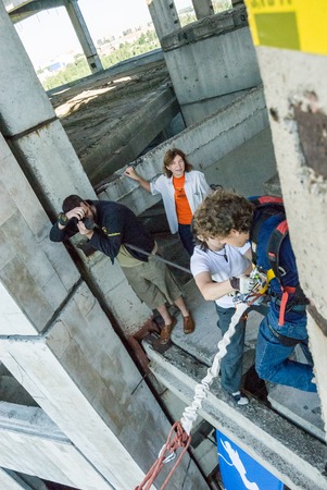 MOSCOW, RUSSIA - June 3, 2007 - People at extreme sports Ropejumping event. Group of rope jumpers organize such events for people seeking to bring a dose of adrenaline in their lifeのeditorial素材
