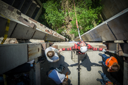 MOSCOW, RUSSIA - June 3, 2007 - People at extreme sports Ropejumping event. Group of rope jumpers organize such events for people seeking to bring a dose of adrenaline in their lifeのeditorial素材