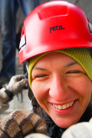 ZHELEZNODOROZHNIY, RUSSIA - March 9, 2008 - Rope jumping event held at the abandoned building construction site. Sports enthusiast groups organize such events for adrenaline lovers from all over Moscow districtのeditorial素材