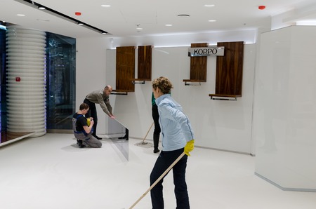 MOSCOW, RUSSIA - February 22, 2012 - New store at large shopping mall. Pre-opening dayのeditorial素材