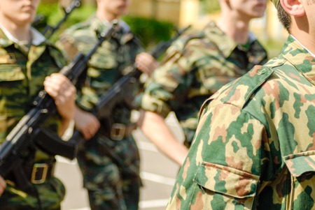 MOROZKI, RUSSIA - July 15, 2006 - Young Russian soldiers on a military Oath day in armyのeditorial素材