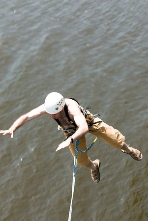 MOROZKI, RUSSIA - May 27, 2007 - Ropejumpers jumping off the bridgeのeditorial素材