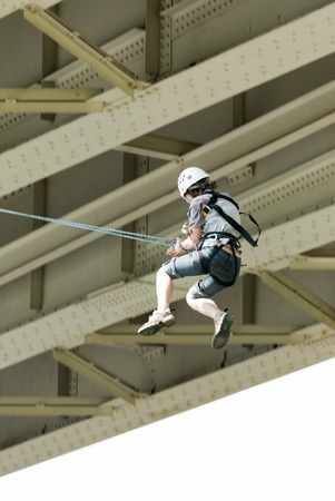 MOROZKI, RUSSIA - May 27, 2007 - Ropejumpers jumping off the bridgeのeditorial素材