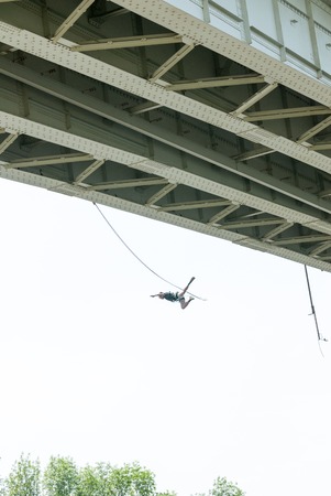 MOROZKI, RUSSIA - May 27, 2007 - Ropejumpers jumping off the bridgeのeditorial素材