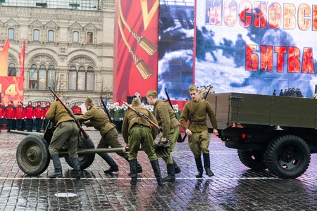 MOSCOW, RUSSIA - November 7, 2014 - Parade on Red Square in Moscow commemorating similar event that took place in 1941 at the beginning of WWIIのeditorial素材