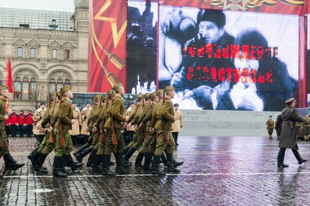 MOSCOW, RUSSIA - November 7, 2014 - Parade on Red Square in Moscow commemorating similar event that took place in 1941 at the beginning of WWIIのeditorial素材