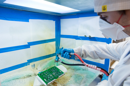 MOSCOW, RUSSIA - November 27, 2014 - Production of electronic components  at high-tech factoryのeditorial素材