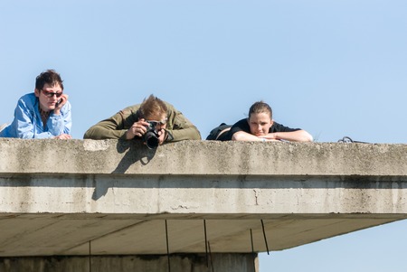 MOSCOW, RUSSIA - June 3, 2007 - People at extreme sports Ropejumping event. Group of rope jumpers organize such events for people seeking to bring a dose of adrenaline in their lifeのeditorial素材