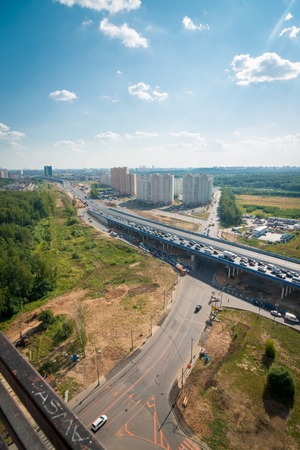 MOSCOW, RUSSIA - August 9, 2014 - Road overpass and new intersection constructionのeditorial素材