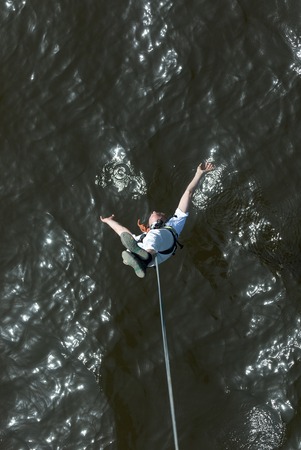 MOROZKI, RUSSIA - May 27, 2007 - Ropejumpers jumping off the bridgeのeditorial素材