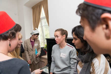 MOSCOW, RUSSIA - August 31, 2014 - Participants of social quest role playing game with Arab Mystery Detective Investigation themeのeditorial素材