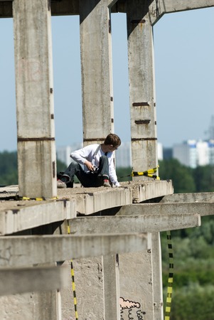 MOSCOW, RUSSIA - June 3, 2007 - People at extreme sports Ropejumping event. Group of rope jumpers organize such events for people seeking to bring a dose of adrenaline in their lifeのeditorial素材