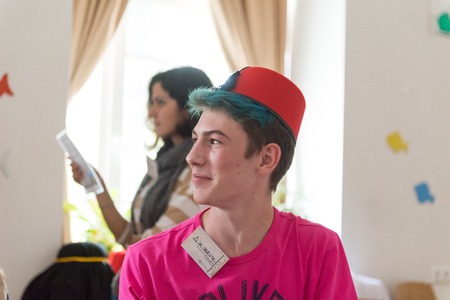 MOSCOW, RUSSIA - August 31, 2014 - Participants of social quest role playing game with Arab Mystery Detective Investigation themeのeditorial素材