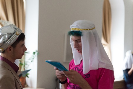 MOSCOW, RUSSIA - August 31, 2014 - Participants of social quest role playing game with Arab Mystery Detective Investigation themeのeditorial素材