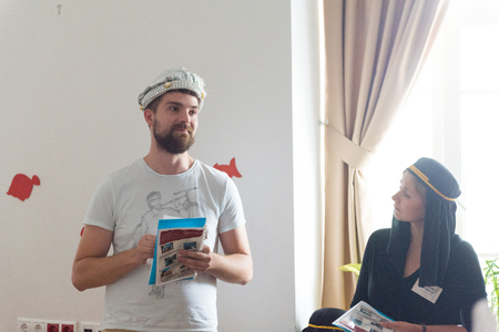 MOSCOW, RUSSIA - August 31, 2014 - Participants of social quest role playing game with Arab Mystery Detective Investigation themeのeditorial素材