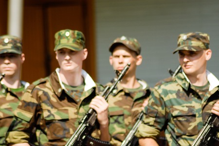 MOROZKI, RUSSIA - July 15, 2006 - Young Russian soldiers on a military Oath day in army