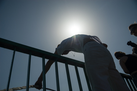 MOROZKI, RUSSIA - May 27, 2007 - Ropejumpers jumping off the bridgeのeditorial素材
