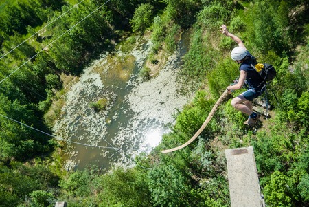 MOSCOW, RUSSIA - June 3, 2007 - People at extreme sports Ropejumping event. Group of rope jumpers organize such events for people seeking to bring a dose of adrenaline in their lifeのeditorial素材
