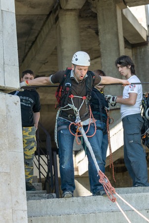 MOSCOW, RUSSIA - June 3, 2007 - People at extreme sports Ropejumping event. Group of rope jumpers organize such events for people seeking to bring a dose of adrenaline in their lifeのeditorial素材