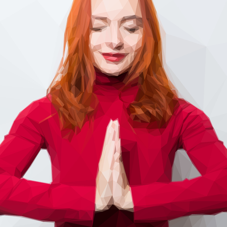 Editable illustration of caucasian woman greeting in namasteのイラスト素材