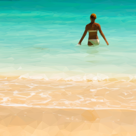 Slim woman in a bathing suit from the back Ocean summer themeのイラスト素材