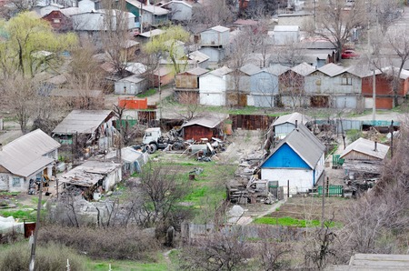 MARIUPOL, UKRAINE - April 18, 2012 - Houses with gardens by the Azov sea in Mariupol, Ukraineのeditorial素材