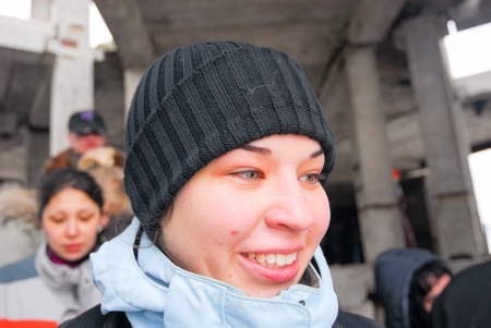 ZHELEZNODOROZHNIY, RUSSIA - March 9, 2008 - Rope jumping event held at the abandoned building construction site. Sports enthusiast groups organize such events for adrenaline lovers from all over Moscow districtのeditorial素材
