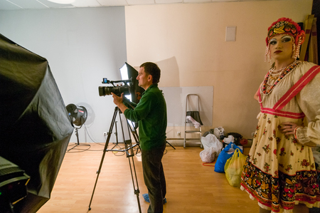 MOSCOW, RUSSIA - October 22, 2009 - Transgender LGBT group of people video shoot backstage in studioのeditorial素材