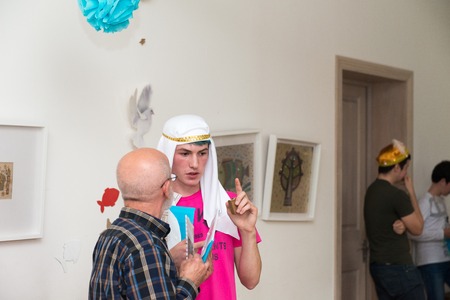 MOSCOW, RUSSIA - August 31, 2014 - Participants of social quest role playing game with Arab Mystery Detective Investigation themeのeditorial素材