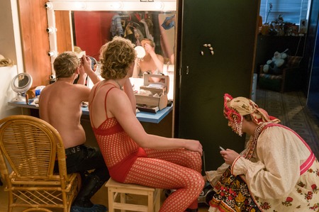 MOSCOW, RUSSIA - October 22, 2009 - Transgender LGBT group of people video shoot backstage in studioのeditorial素材