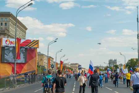 Moscow, Russia - May 9:  Immortal Regiment  marches on. Moscow celebrates 71-th Victory Day anniversary on May 9, 2016 in Moscow.のeditorial素材