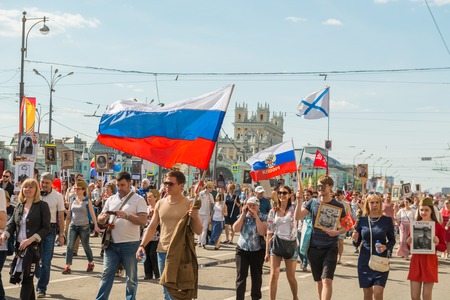 Moscow, Russia - May 9:  Immortal Regiment  marches on. Moscow celebrates 71-th Victory Day anniversary on May 9, 2016 in Moscow.のeditorial素材