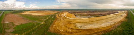 Large sand quarry. Sand pit panorama aerial shotの写真素材