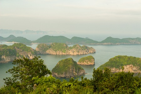 Sunset over Halong bay and Catba island, Vietnam.の写真素材