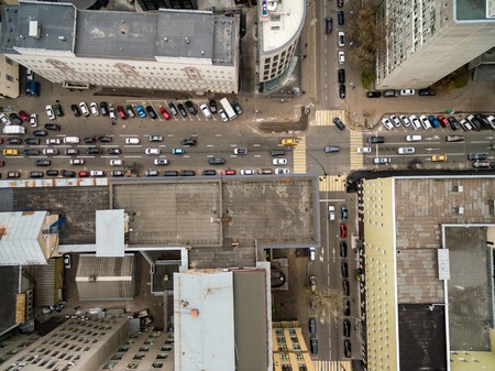 Top View of busy street with lots of car traffic
