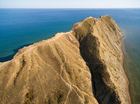 Late summer aerial landscape in Crimea mountains near Chameleon peninsulaの写真素材