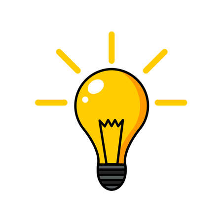 Vector image, icon of a yellow glowing light bulb.のイラスト素材