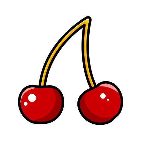 Cartoon illustration of two ripe cherries on a white background.のイラスト素材