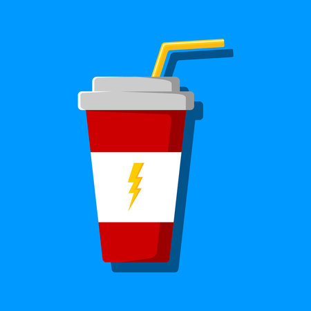 Cartoon image of a glass with a drink and a drinking straw. Vector color illustrationのイラスト素材