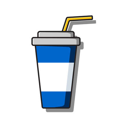 Flat image of a blue glass with a drink and a drinking straw. Vector color illustration.のイラスト素材