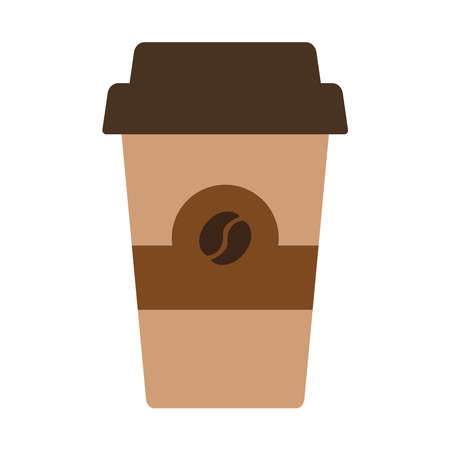 Illustration of a brown coffee glass with a lid and a coffee bean  . Vector illustration.のイラスト素材
