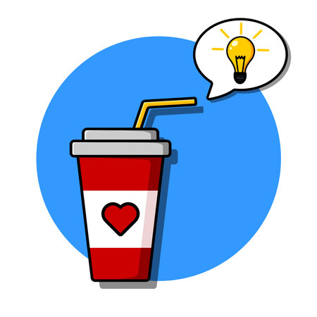 Cartoon glass of cola, good idea, light bulb. Vector illustration.のイラスト素材
