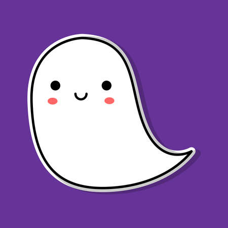 Ghost sticker on purple background. Vector illustration.のイラスト素材
