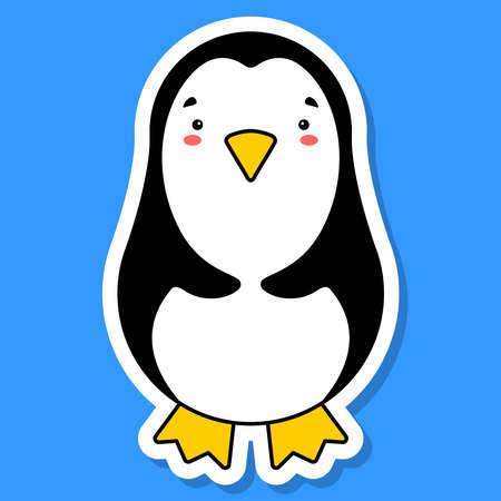 Flat cartoon penguin sticker. Vector illustrationのイラスト素材